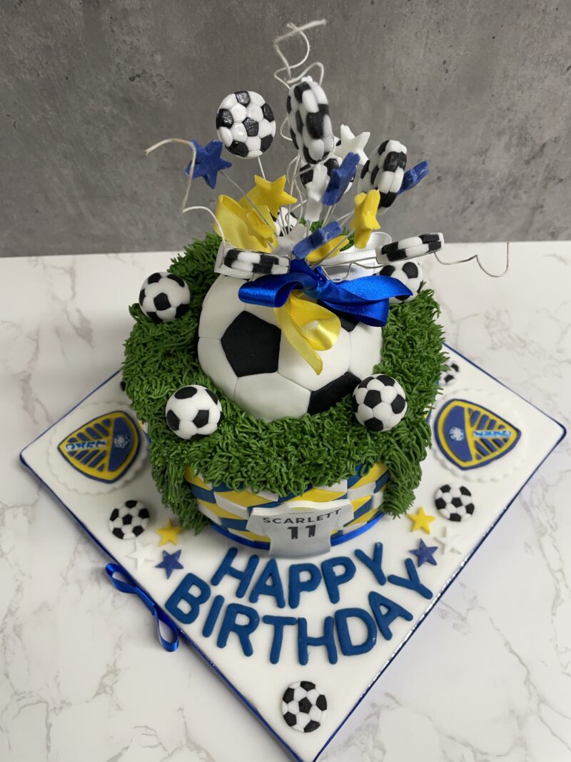 Leeds United Cake - Tall Birthday Football Pitch Flourish Cake
