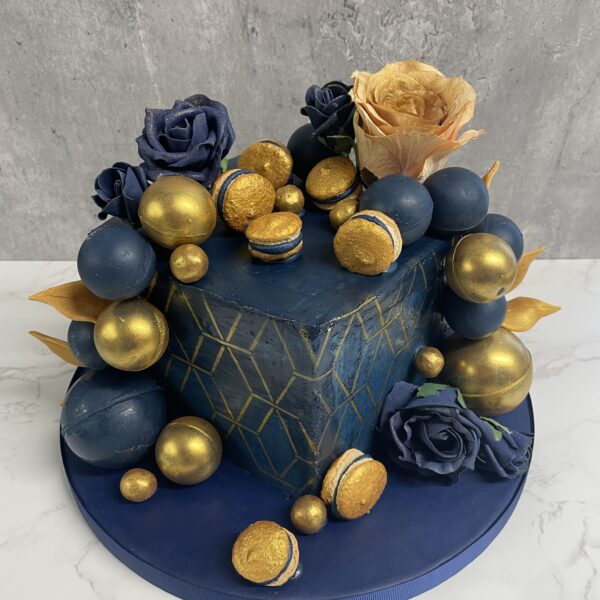 Classy Any Occasion Floral Square Patterned Cake with Macaroons
