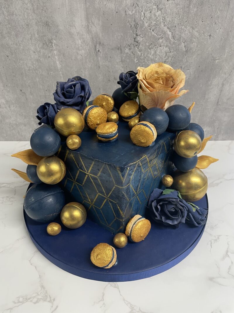 Classy Any Occasion Floral Square Patterned Cake with Macaroons