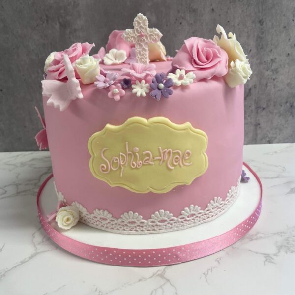Baby girls christening cake