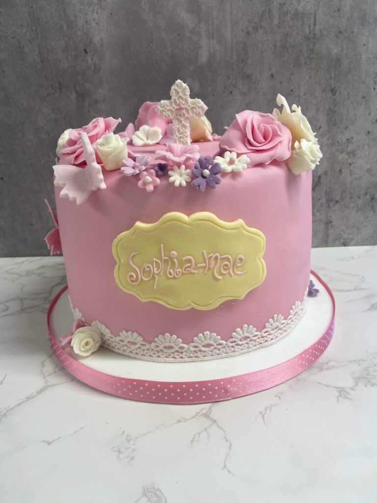Baby girls christening cake